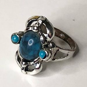 Vintage Silver Plated Over Copper Turquoise Adjustable Ring